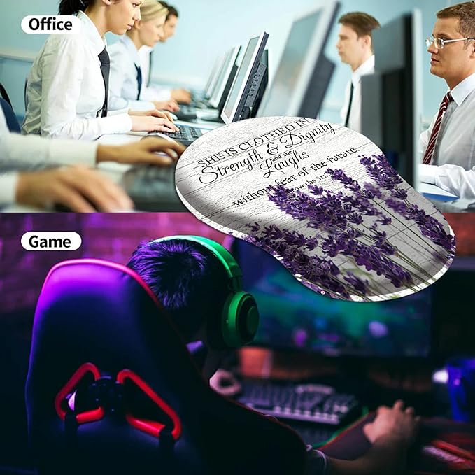 Mouse Pad with Wrist Support Gel Purple Lavender Pattern Design Ergonomic Gaming Mousepad with Wrist Rest for Laptop Computer Home Office Working Mouse Mat + A Cute Coffee Pad