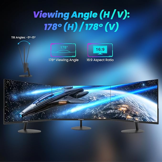 ArcticPro 22 inch 100Hz Monitor Full HD (1920 x 1080p) Computer Monitor 105% sRGB 3000:1 Contrast 3-Sided Frameless Ultra Slim VESA LowBlue Mode Tilt Adjust HDMI *1 VGA*1