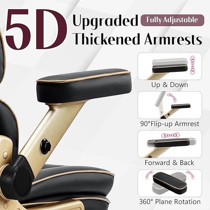 Big and Tall Office Chair 500lbs Heavy Duty Leather Chair with 5D Armrests Comfortable Seat High Back Executive Office Chair with Adjustable Lumbar Large Computer Chair for Home Office Black
