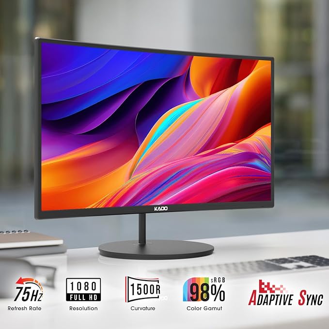 Kado Triple Monitor Setup - 3-Pack 27 Curved 1920x1080 Computer Monitor 1500R 75Hz VESA Mount HDMI Office Gaming Hybrid Built-in Speakers (C27X Trio Series)