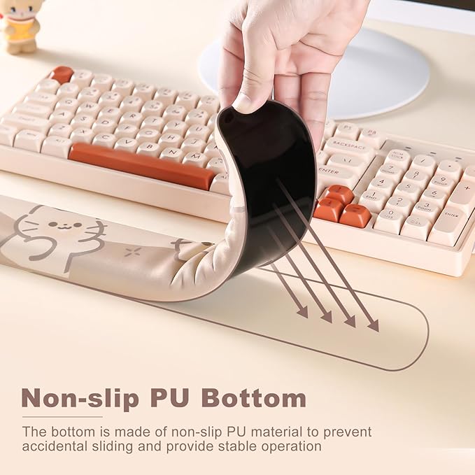 YUNZII Keyboard Wrist Support Ergonomic Mouse Support for Typing Pain Relief Slip Resistant PU Base Cute Wrist Rest for Office Gaming Computer (Cat)