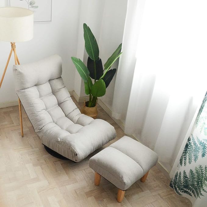 Henf Floor Gaming Chair with footrest 360 Degree Swivel Sofa Reclining Chair Lazy Sofa Tatami Leisure Sofa Adjustable 3-Position Floor Chair Folding Sofa Lounger Beige