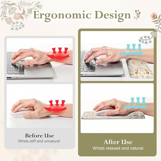 iLeadon Ergonomic Mouse Pad with Wrist Rest Non Slip Mouse and Keyboard Pad Cute Desk Pad Mat Sets Extra Large Desk Cover Mat with Coaster for Women Home Office (Beige)