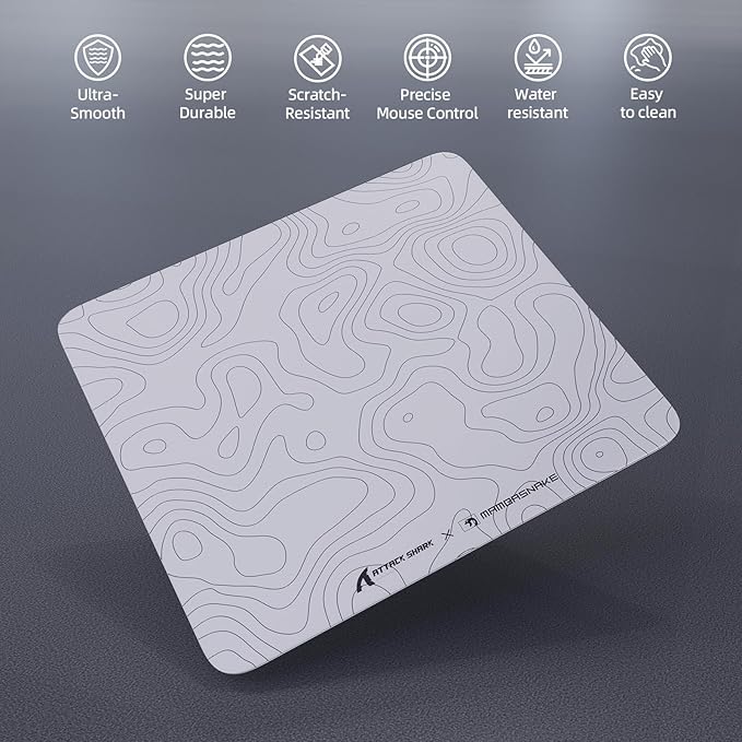 Attack Shark CM05 Contour Glass Gaming MousepadNano-Micro-Etched TextureSmooth Glass SurfaceHigh AccuracyFast-MovingAnti-ScratchPU Leather Super Non-Slip BaseLarge Size(450×400mm)White contour