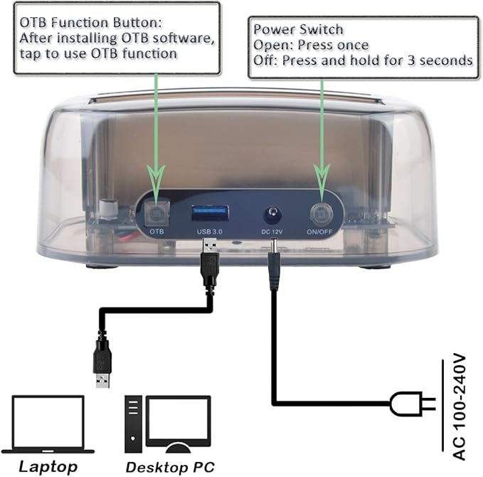 TCC-S865 USB 3.0 to SATA IDE Dual Slots External Transparent Hard Drive Docking Station with Card Reader and 2 Ports USB 3.0 Hub for 2.5 3.5 Inch IDE SATA I/II/III HDD SSD
