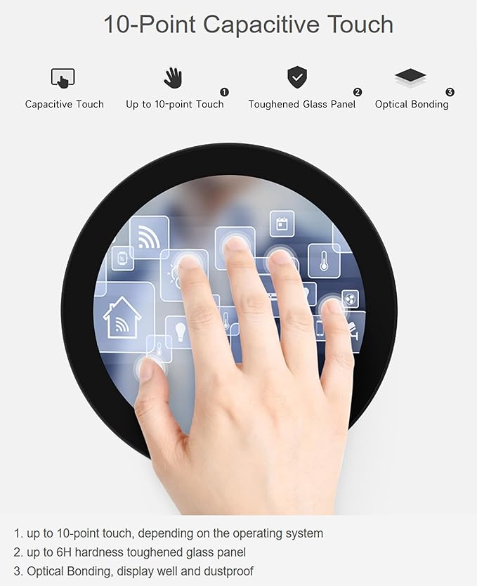 3.4inch HDMI Round TouchScreen for Raspberry Pi 5/4B/3B+/3A+/2B/B+/A+/Zero/Zero W/WH/Zero 2W 800×800 Resolution 10-Point Capacitive Touch IPS DisplayCompatible with Jetson Nano/Mini PCDriver Free