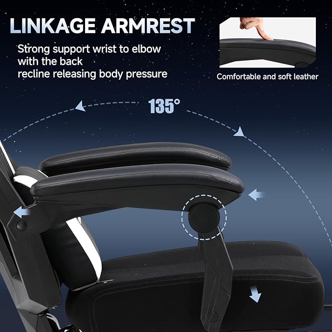 Ergonomic Mesh Video Gaming Chair with Footrest Height Adjustable Computer Chair with Lumbar Support High-Back Breathable Reclining Swivel Chair for Adults Home Office &amp Work (White)