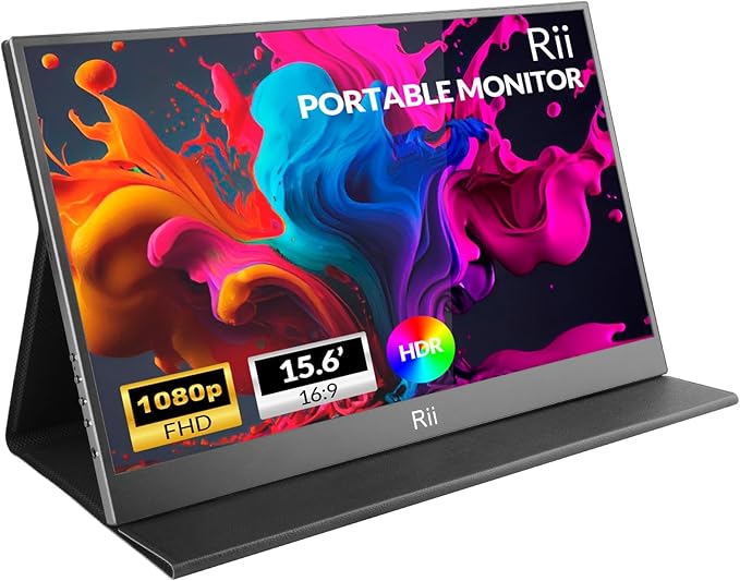 Rii Portable Monitor 15.6 inch 1080P FHD IPS Display with Cover Ultra-Slim USB-C HDMI Eye Care External Second Screen for Laptop/PC/Phone/Mac/Xbox/Switch/PS4/PS5 (with Cover 15.6 1080P)