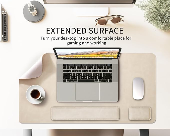 RENMTURE Large Mouse Pad and Keyboard Wrist Rest Desk Pad for Keyboard and Mouse Large Gaming Mouse Pad with Wrist Support Desk Mat for Work and Gaming (Apricot)