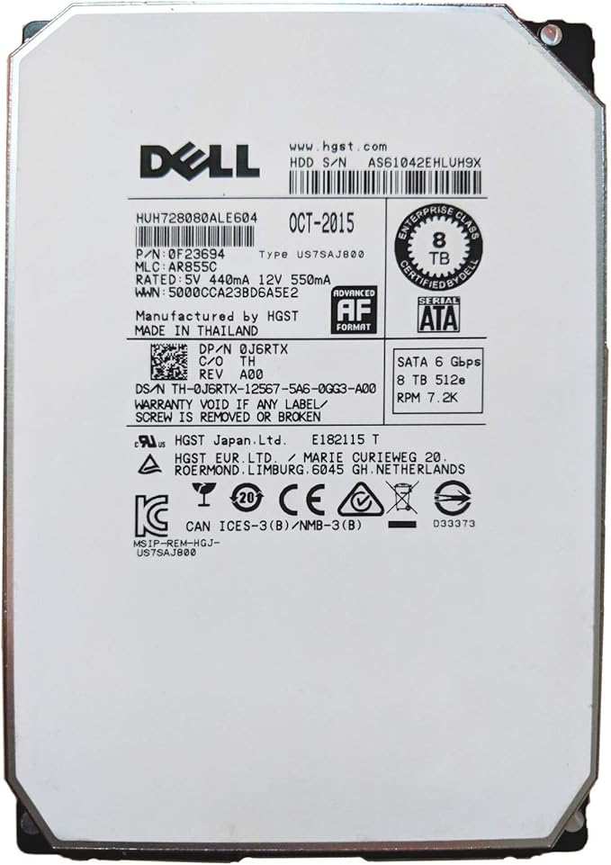 Dell 8TB 6GB/s 7.2K SATA 3.5in Hard Drive Bundle with Drive Tray - J6RTX (Renewed)