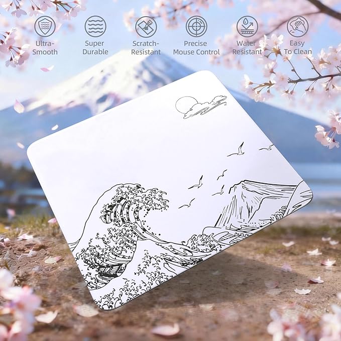 Attack Shark CM05 Contour Glass Gaming MousepadNano-Micro-Etched TextureSmooth Glass SurfaceHigh AccuracyFast-MovingAnti-Scratch PU Leather Super Non-Slip BaseLarge Size(450×400mm)White Waves
