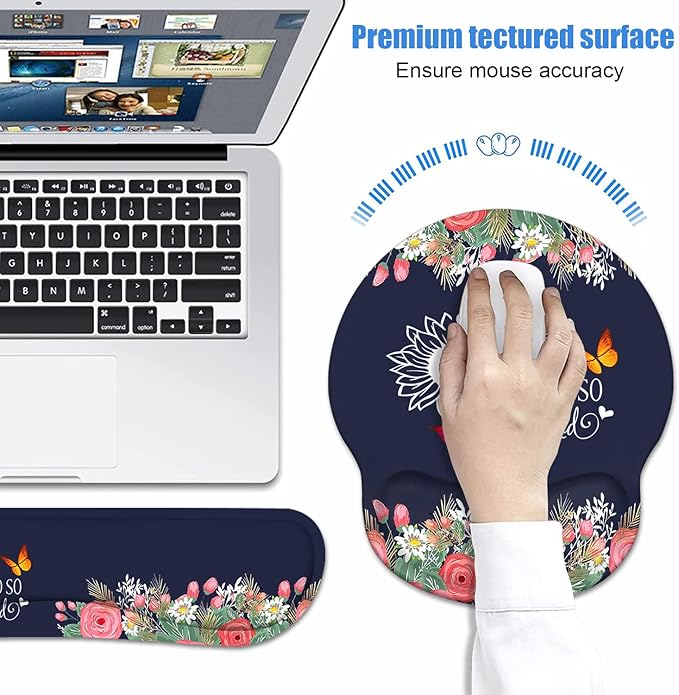 Keyboard Wrist Rest + Mouse Pad Wrist Support Set with Coasters She Believed She Could So She Did Inspirational Quote Design Non-Slip PU Base Ergonomic Mousepad for Home Office Working Studying