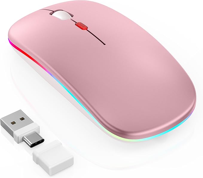 LED Bluetooth Mouse for Laptop/MacBook/iPad - Built-in Mouse Jiggler &amp 4-Mode (Bluetooth 5.2/3.0 &amp 2.4GHz USB-A/C) Rechargeable Silent Mouse Multi-Device Compatible with macOS/iOS/Windows/Andr