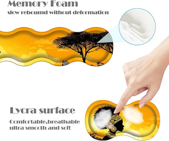 Ergonomic Keyboard Wrist Rest &amp Mouse Pad Wrist Rest SetXL Gaming Desk Mat 31.5x 11.8Non-Slip BaseMemory FoamEasy Typing Pain Relief for Office &amp HomeAfrican Woman Sunset Art