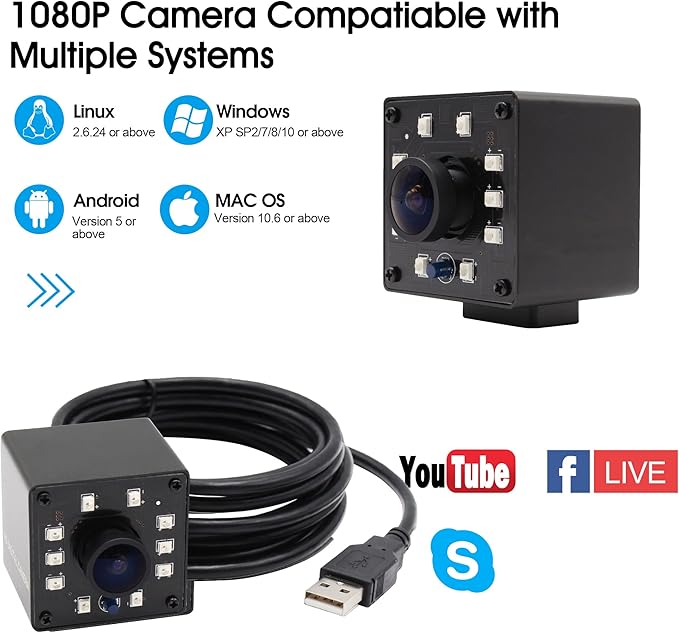 SVPRO IR Night Vision USB Camera 1080P Infrared Wide Angle With Fisheye Lens OV2710 UVC Webcam HD Security for Computer