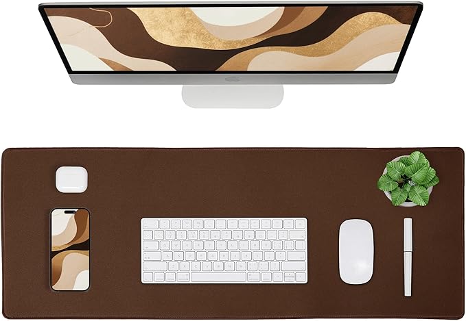ALOANES Waterproof Mouse Pad with Durable Stitched Edge XXXL Gaming Keyboard Pad Non-Slip Rubber Base Mouse Mat Extended Desk pad for Gamer Office &amp Home Brown Mousepad 35.4x 15.7x 0.12