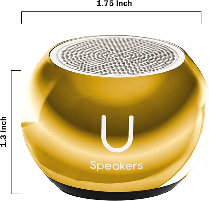 Fashionit U Speakers Mini Bluetooth Computer Speaker 2-Pack Bundle with Matching Speaker Built-in Mic &amp Selfie Remote Control for Workspace Desktop Laptop Mobile Tablet PC - Mirror Gold