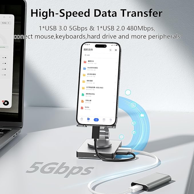 Phone USB C Hub Stand Adapter for iPhone 15 16 Pro Max Switch Docking Station 4K 60Hz HDMI SD/TF Card Reader 3 USB 3.0 3.5mm Audio PD100W Charge (ST803)