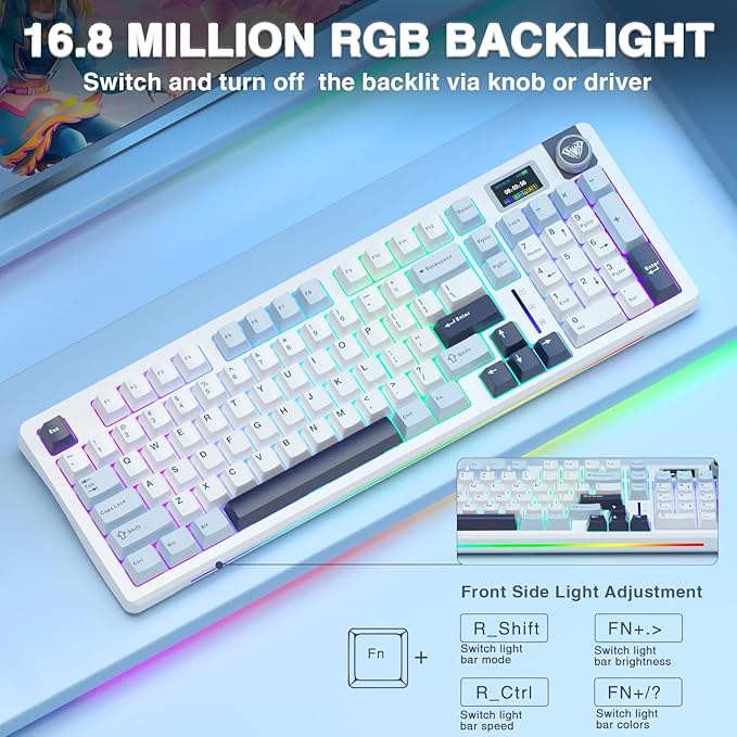 AULA S98 Pro Wireless Mechanical KeyboardSmart Screen &amp KnobTri-Mode BT5.0/USB-C/2.4GHz Creamy KeyboardPre-lubed Linear SwitchesHot Swappable RGB Backlit Computer Gaming Keyboards