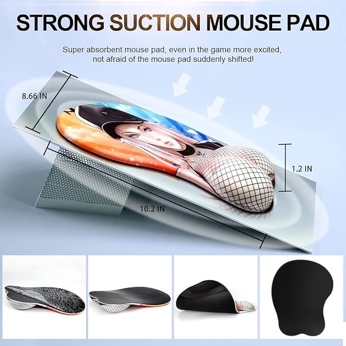 3D Anime Gaming Mousepad Ergonomic Mouse Pad with Wrist Support Rest Mousepad Gel Wrist Rest Memory Foam Non-Slip &amp Pain Relief for Computer Wireless Home&ampOffice Streetwear Chloe KG Alpha
