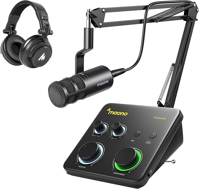 MAONO USB Audio Interface for PC &amp XLR Dynamic Microphone&amp Studio Headphone: Interface with XLR Input 24-bit/192kHz Routing Software Loopback for Recording Music Guitar Podcast Streaming