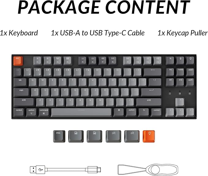 Keychron K8 Tenkeyless Wireless Mechanical Keyboard for Mac White Backlight Bluetooth Multitasking Type-C Wired Gaming Keyboard for Windows with Brown Switch