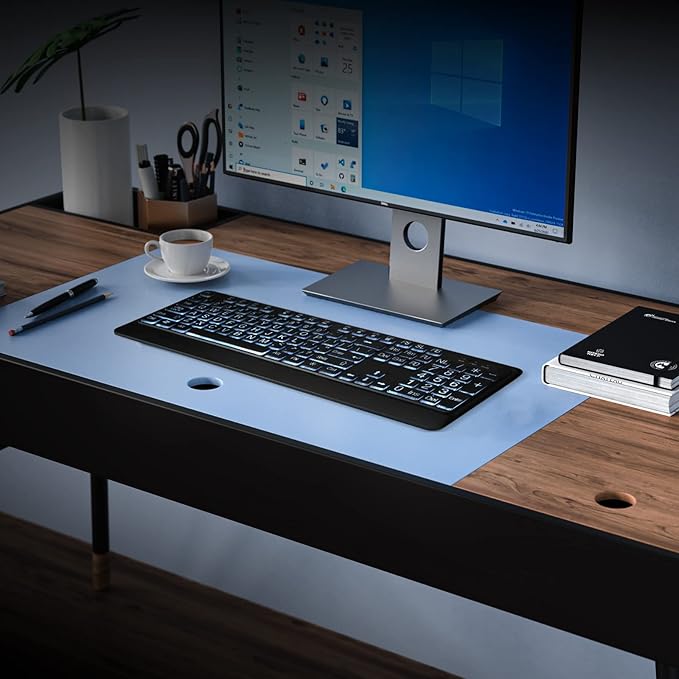 Large Print Backlit Keyboard USB Wired Computer Keyboard Full Size Keyboard with White Illuminated LED Compatible for Windows Desktop Laptop PC Gaming Black