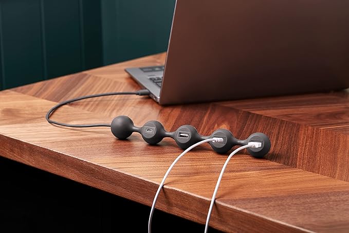 LEXON PEAS HUB 2 4-Port Hub Charge 2 x USB 2 x USB-C 2 Smartphones Simultaneously Copper Inner Cable LD143DG Dark Gray
