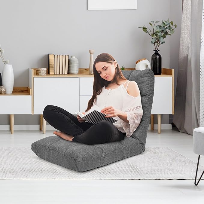 GORELAX Floor Chair with Back Support 14-Poistion Adjustable Folding Gaming Chair Recliner Meditation Chair with Steel Frame Padded Lazy Sofa Chair for Adults Kids (Gray)
