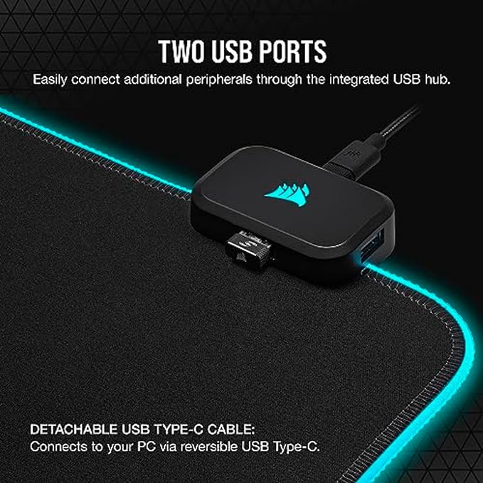 Corsair MM700 RGB Extended 3XL Cloth Gaming Mouse Pad/Desk Mat - Massive 1220mm x 610mm (48” x 24”) Cloth Surface 360° Three-Zone RGB Lighting Two USB Ports - Black