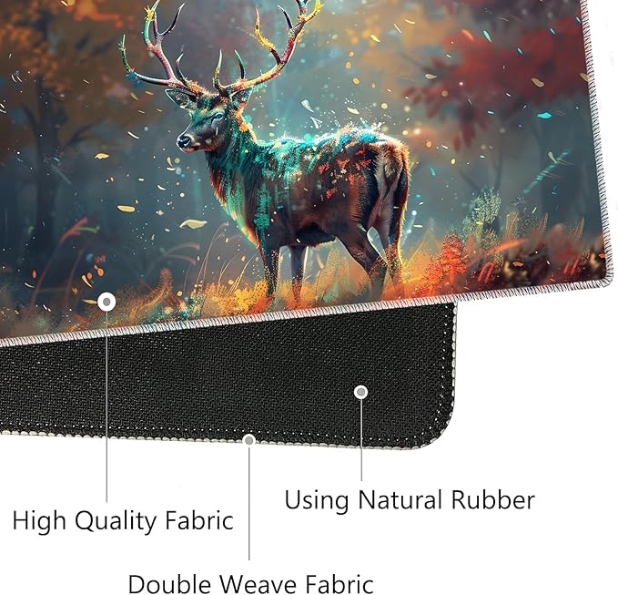 3-in-1 Large Mouse Pad Gaming Set (31.5 x 11.8 inch)+ Wrist Rest Pad + Coaster Memory Foam Gel Wrist Rest Pad for Pain Relief Stitched Edges Non-Slip Table Mat Painted Deer