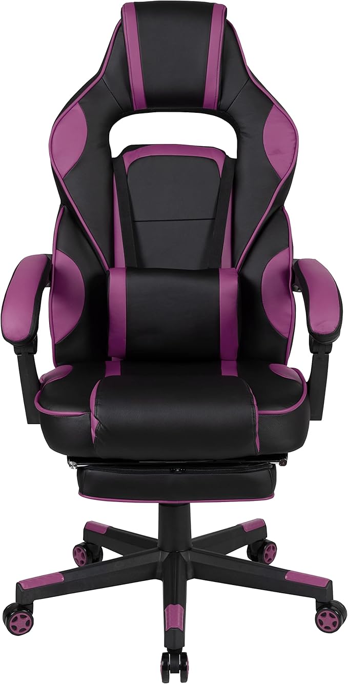 Flash Furniture X40 Gaming Chair Racing Ergonomic Computer Chair with Fully Reclining Back/Arms Slide-Out Footrest Massaging Lumbar - Black/Purple