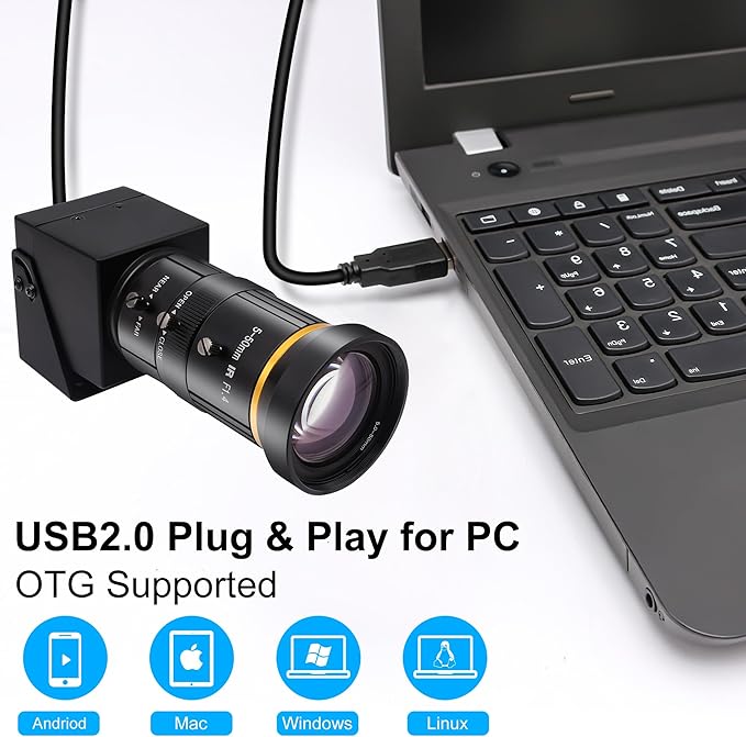 SVPRO 4K Streaming Webcam with 5-50mm Zoom Lens USB &amp HDMI Dual Ouput10X Optical Zoom Manual Focus Camera H.264 Computer Vision Industrial Security Camera for PC/Monitor/TV/Projector