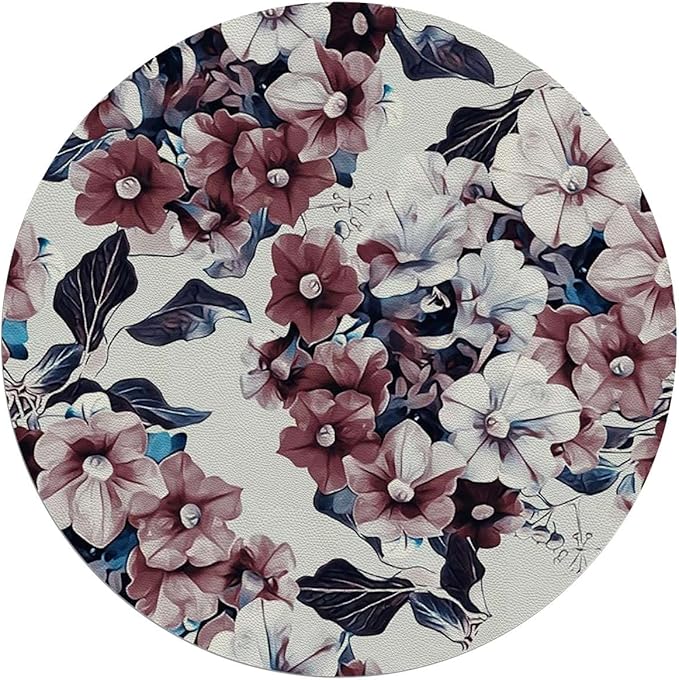 Red Pink Black White PU Leather Office Chair Mat for Hardwood Floor Purple Morning Glory Flowers Round Floor Mats for Office Chair Desk Chair Anti Slip Floor Protector for Rolling Chair Diameter 55 in