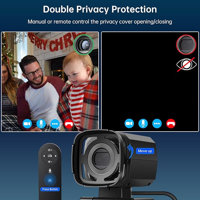 Auto Tracking Webcam: Full 1080P HD Computer Camera with Built-in 2 Microphones Remote Control Privacy Shutter WDR 73° View External USB Web Cam for Desktop PC Laptop