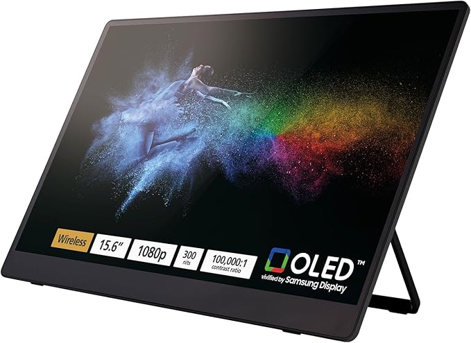 Ricoh 150BW Portable 15.6 Vivid OLED 350nit Lightweight Display Monitor and Touchscreen w/Dual Speakers Wireless with Multicasting Battery Powered - for Laptop Desktop Mac PC