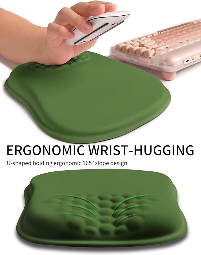 Hokafenle Ergonomic Wrist-Hugging Mouse Pad Wrist Support U-Shaped Holding Wrist Rest Mousepad for Carpal Tunnel Pain Relief with Cushioned Memory Foam Slope Massage Bulge (10.2x8.3 inDill Green)