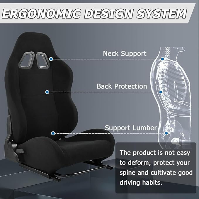 Minneer Dual Lock Slide Racing Seat Load 300 Pounds Adjustable Angle Comfortable Ergonomics Large Tall seat Flight Racing Gaming Chair Fit for Most Racing Simulatior Cockpit On The Market (Black)