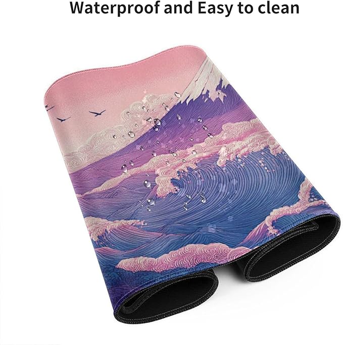 Japanese Mouse Pad with Stitched Edges Extra Large Desk Mat Gaming Mousepad XXXL Computer Keyboard Mat Waterproof Non-Slip Rubber Mice Pads for Office Desk Decor(Purple 48 x 24)