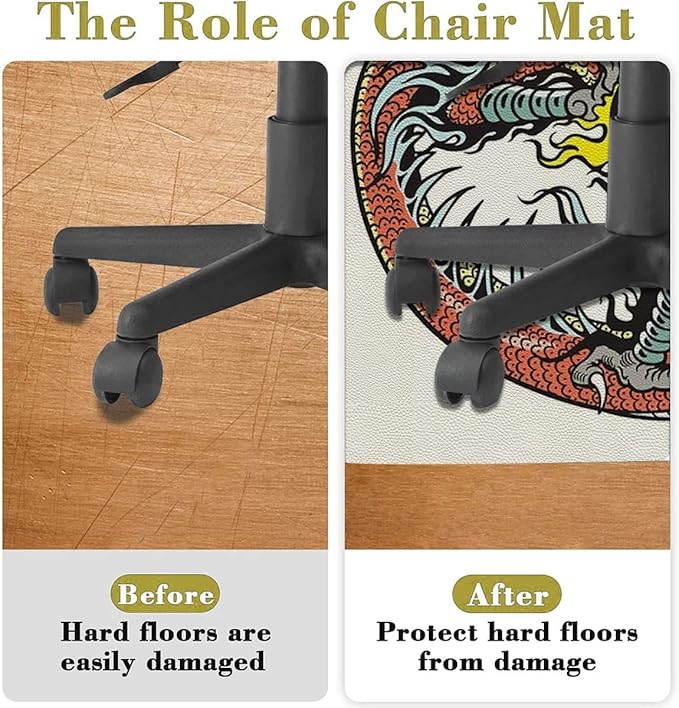 Burnt Sienna Office Chair Mat for Hardwood Floor Traditional Chinese Creature Mascot Cartoon Upgrade Composite Materials Strong Impact Resistance Durable Non-Slip Floor Protector Diameter 59 in
