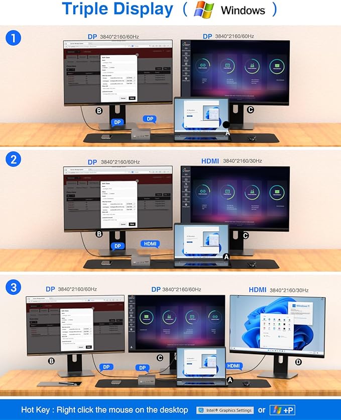 Tiergrade Upgraded Universal USB-C 4K Triple Display Docking Station with Charging Support for MacBook Pro &amp Windows Type C Systems (2 4K DP HDMI 6 USB Ports 60W USB PD)Extended Display for ma