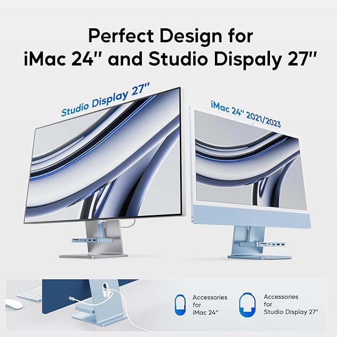 iMac Accessories for iMac24 inch 2021/2023/2024 PULWTOP iMac Hub with M.2 NVMe SSD Enclosurei-Mac USB C Hub USB A/C 10GbpsSD/TFi-Mac USB Adapter for iMac24 M1/M3/M4 or Studio Display 27 inch-Blue