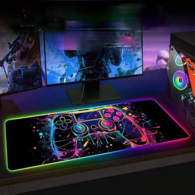 XL RGB Gaming Mouse Pad with 14 Light Modes - Light Up Gamer Mouse Pad31.5 x 11.8in Non-Slip Gamepad Style Led Large Gamer MousepadBlack Long Glowing Gaming Accessories for Desk Waterproof