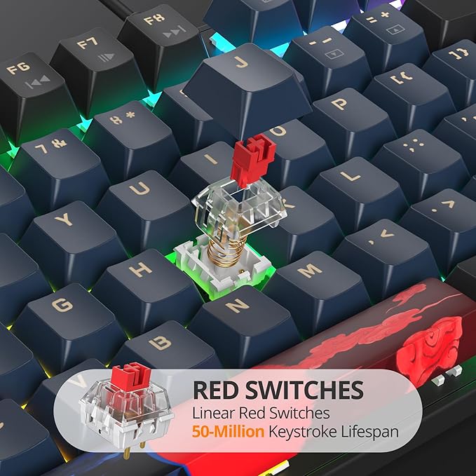 RGB Gaming Mechanical Keyboard 104 Keys Full Size Wired With Number Pad Creamy Linear Red Switch NKRO for PC Gamer