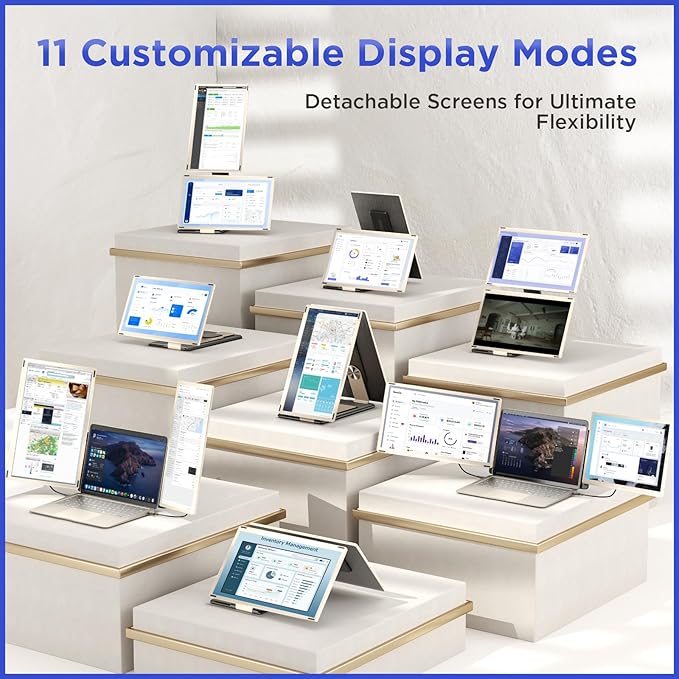 Maxfree S6 Laptop Screen Extender 15.6'' 1080P FHD Monitor Extender 11 Display Modes Plug &amp Play Detachable Screen Triple Monitor for Laptop 13-17.3 Compatible with Mac/Windows/Android/Swit