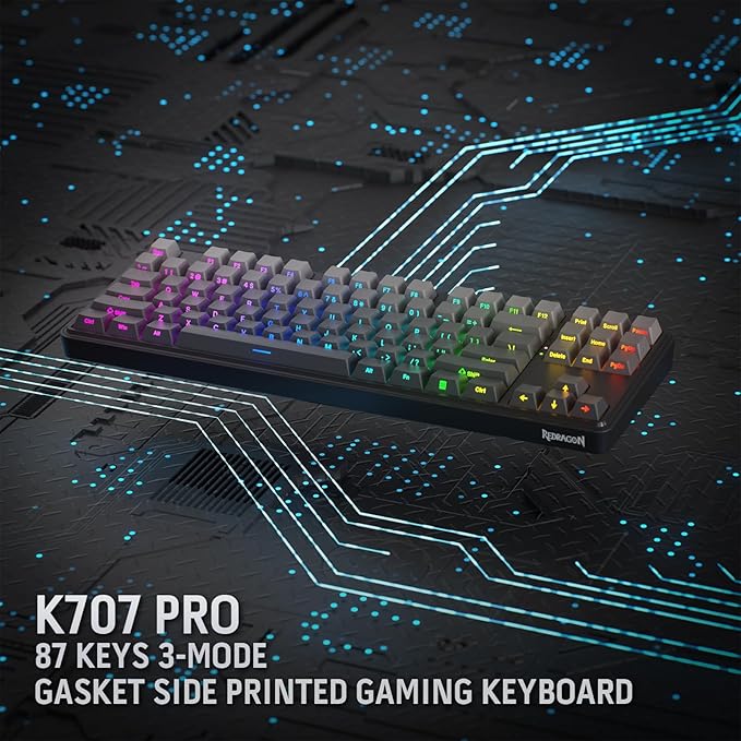 Redragon K707 PRO GB 80% Gasket RGB Gaming Keyboard 3-Modes Wireless TKL Mechanical Keyboard w/Hot-Swap South-Facing LEDs Socket PBT Gradient Keycaps &amp 5-Layer Noise Dampening Custom Linear Swi