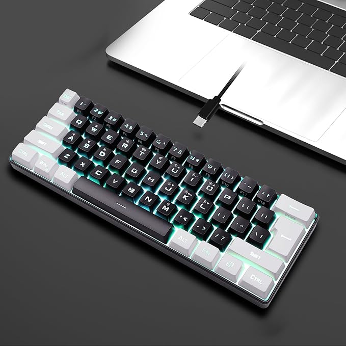 60% Wired Gaming Keyboard Mechanical Feeling Mini Gaming Keyboard RGB Backlit 61 Key Ultra Compact Keyboard Ergonomic Keyboard for Laptop PC (Black)