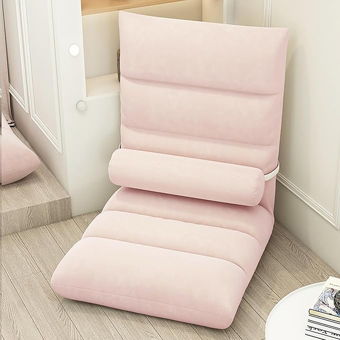 NaKeah Folding Floor Chair Lazy Sofa Lounger Recliner with 5-Position Adjustable Backrest Home Office Lounge Chair for Reading Games MeditationD