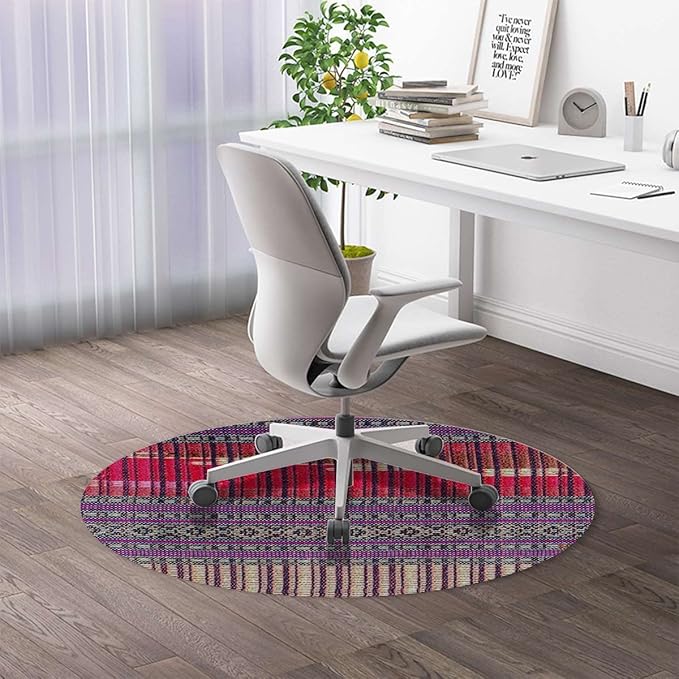 Multicolor PU Leather Heavy Duty Office Chair Mat for Rolling Chairs Geometric Forms and Antique Retro Computer Chair Matfor Rolling ChairLarge Floor Protector African Diameter 35.4 in