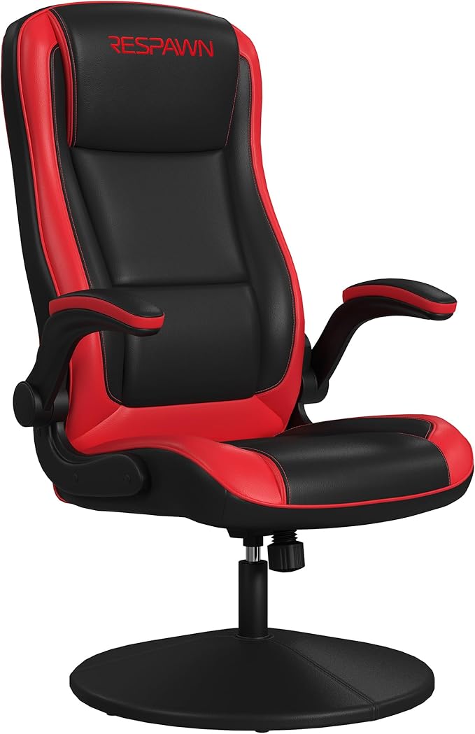 Respawn 800 Swivel Rocker Gaming Chair - Ergonomic Floor Gaming Seat with Lumbar Support Flip Up Armrest High Back Pedestal Base Comfortable No Wheels Console Video Game Rocker Chair - Red